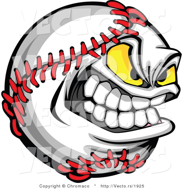 Vector of a Grinning Cartoon Baseball Mascot with Yellow Glowing Eyes