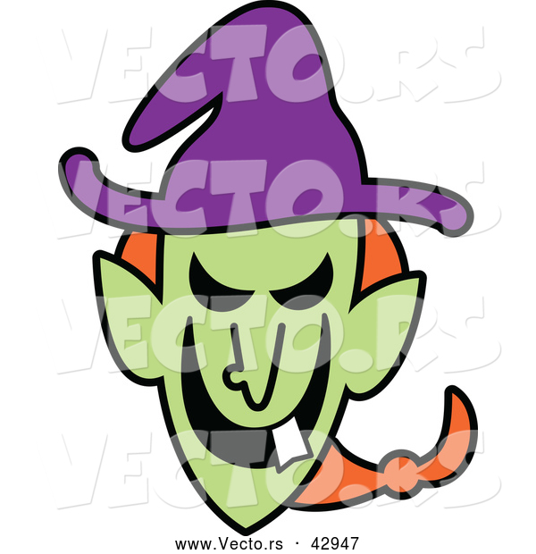 Vector of a Grinning Cartoon Halloween Witch with One Tooth
