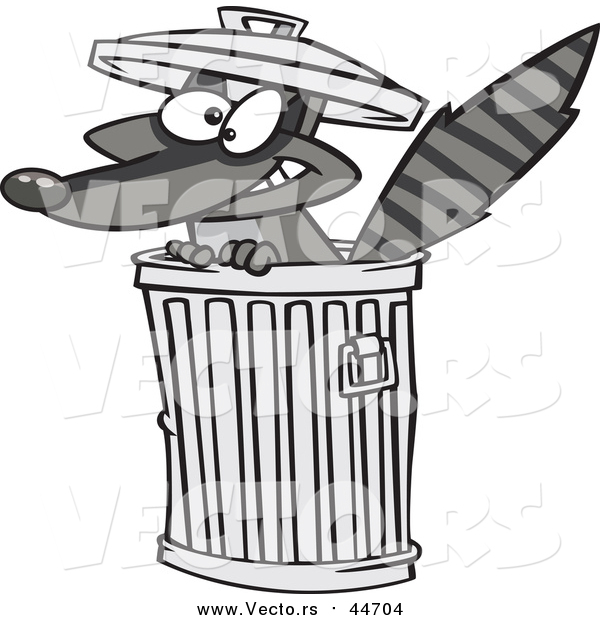 Vector of a Grinning Raccoon in a Trash Can