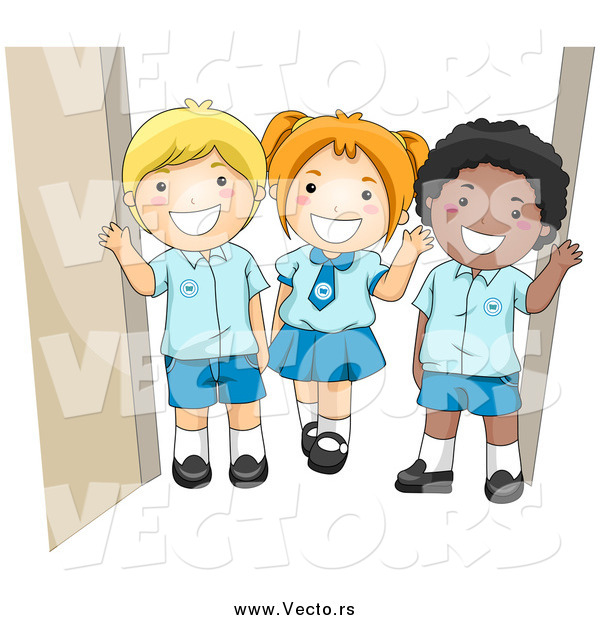 Vector of a Group of Happy School Kids in Their Uniforms