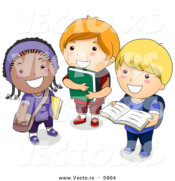 Vector of a Group of Happy School Kids Standing with Books