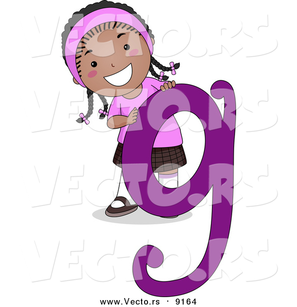 Vector of a Happy Black Girl with a Purple Letter G