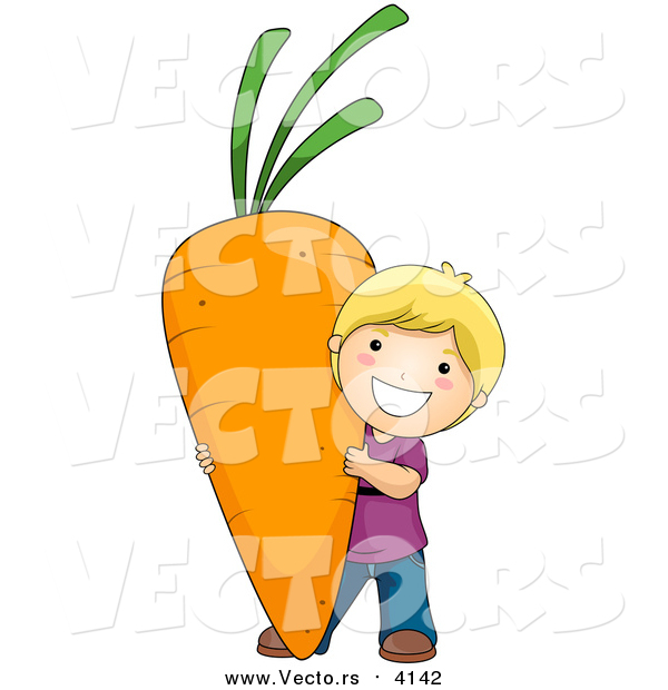 Vector of a Happy Blond Boy Carrying a Giant Carrot