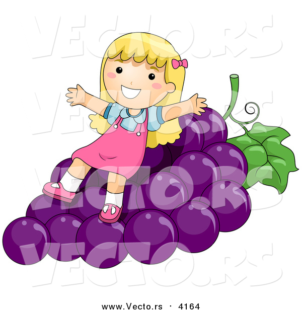 Vector of a Happy Blond Girl Sitting on Giant Purple Grapes
