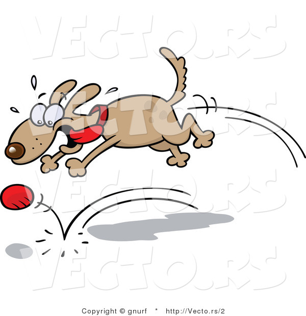 Vector of a Happy Brown Dog Playing Fetch with Ball