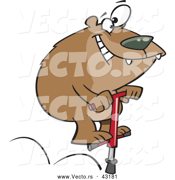 Vector of a Happy Cartoon Bear Jumping on a Pogo Stick