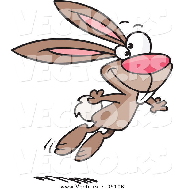 Vector of a Happy Cartoon Bunny Hopping Around