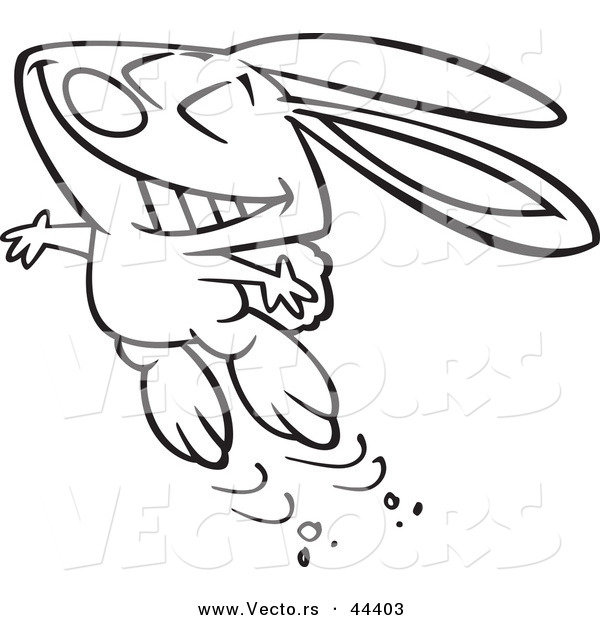 Vector of a Happy Cartoon Bunny Jumping with Glee - Coloring Page Outline