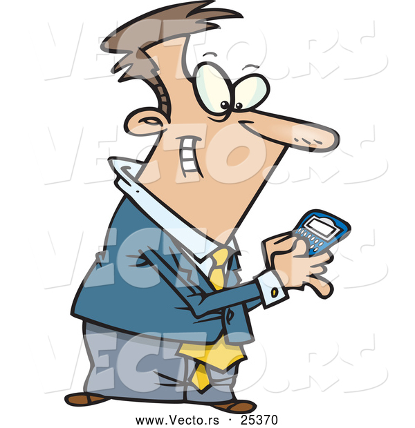 Vector of a Happy Cartoon Businessman Sending Messages with His Smartphone