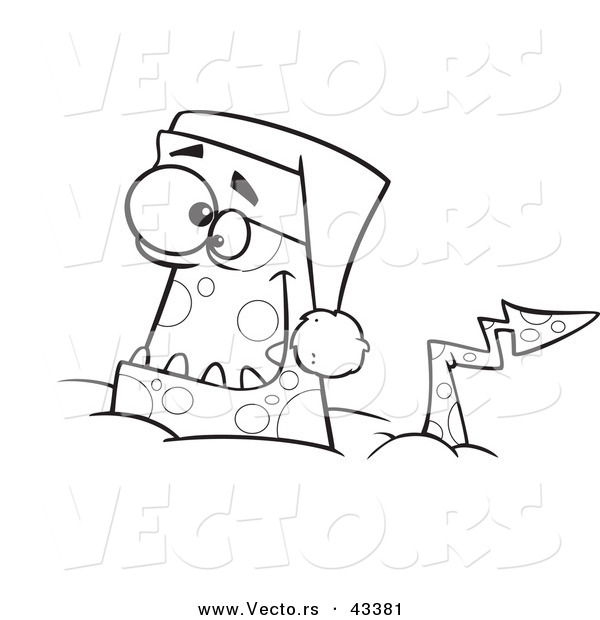 Vector of a Happy Cartoon Christmas Monster Wearing a Santa Hat - Coloring Page Outline