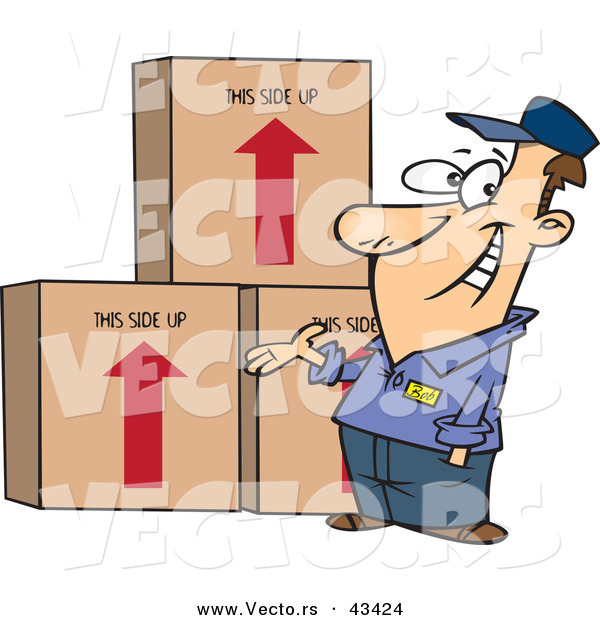 Vector of a Happy Cartoon Delivery Man Presenting Boxes