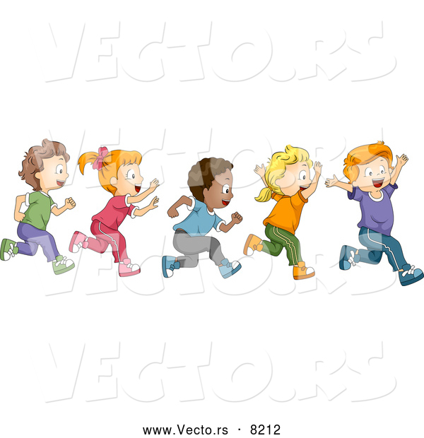 Vector of a Happy Cartoon Diverse School Children Running Together