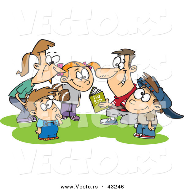Vector of a Happy Cartoon Family Huddling During a Football Game