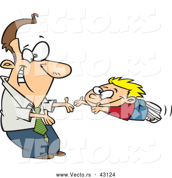 Vector of a Happy Cartoon Father Greeting His Excited Son with Welcoming Arms