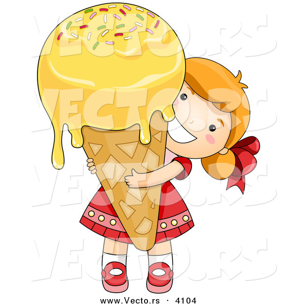 Vector of a Happy Cartoon Girl Big Waffle Cone Ice Cream Treat