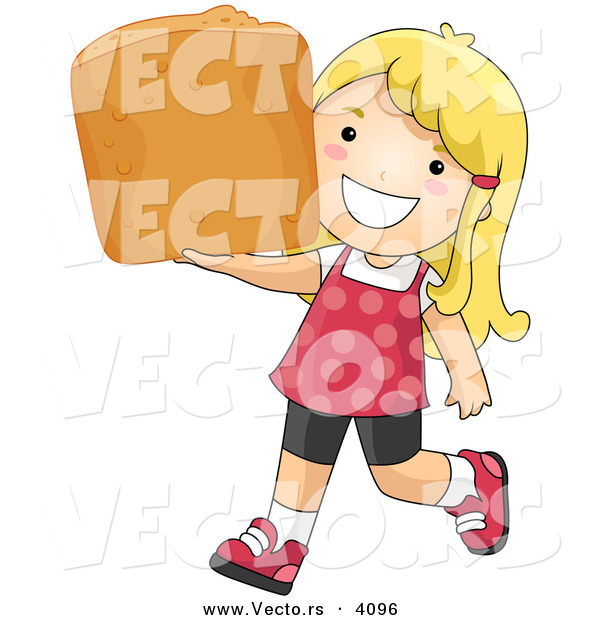 Vector of a Happy Cartoon Girl Carrying Large Chicken Nugget