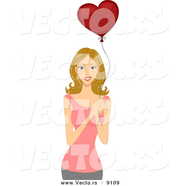 Vector of a Happy Cartoon Girl Holding a Valentine's Love Heart Balloon