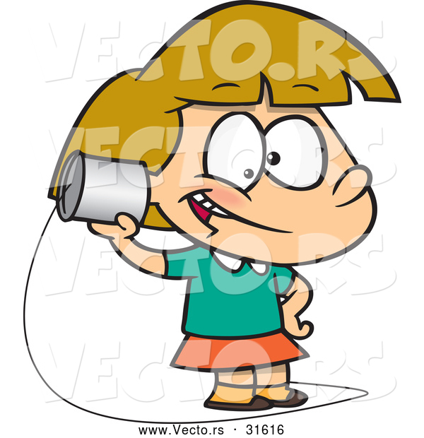 Vector of a Happy Cartoon Girl Playing with a Can Phone