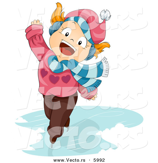 Vector of a Happy Cartoon Girl Singing and Ice Skating