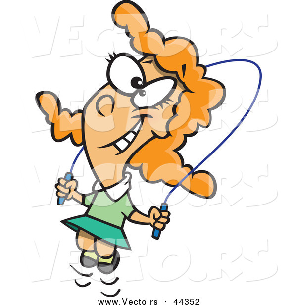 Vector of a Happy Cartoon Girl Skipping Rope