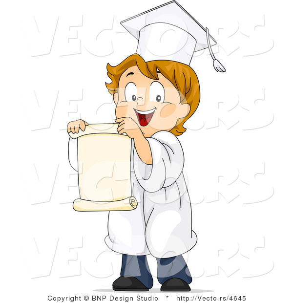 Vector of a Happy Cartoon Graduate Boy Holding a Scroll