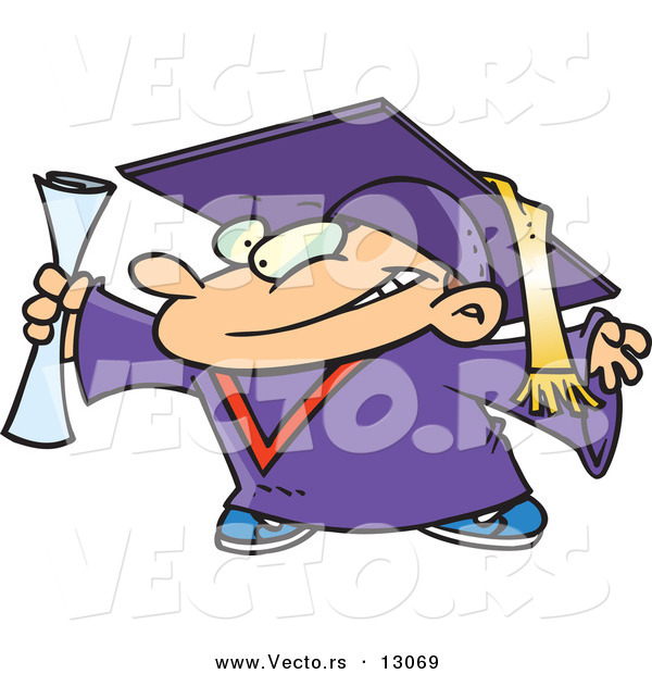 Vector of a Happy Cartoon Graduate Boy Holding Certificate