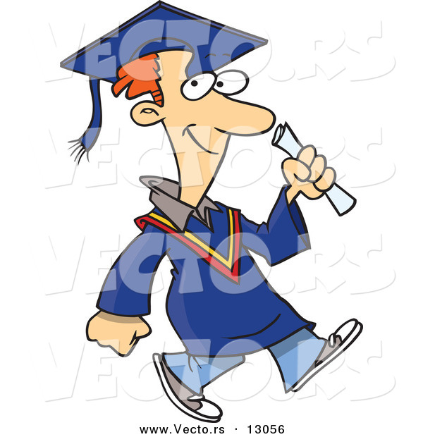 Vector of a Happy Cartoon Graduate Man Walking