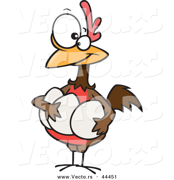 Vector of a Happy Cartoon Hen Carrying 3 Eggs