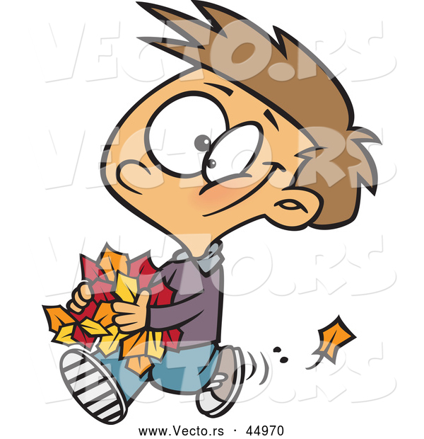 Vector of a Happy Cartoon Moving Piles of Autumn Leaves