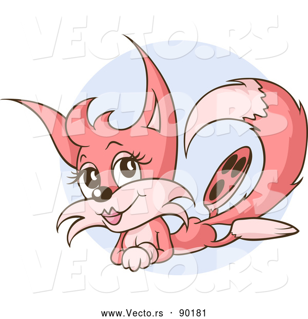 Vector of a Happy Cartoon Pink Female Fox Laying on Her Stomach