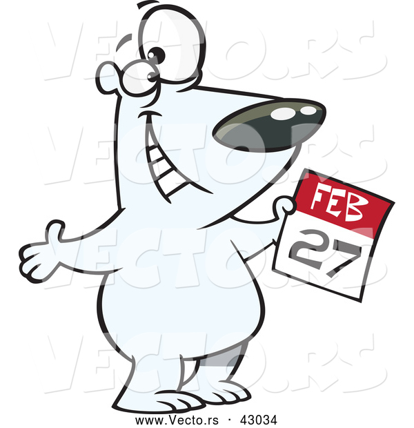 Vector of a Happy Cartoon Polar Bear Holding with a February 27th Calendar Day - Polar Bear Day