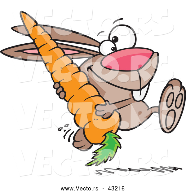 Vector of a Happy Cartoon Rabbit Running with a Huge Carrot