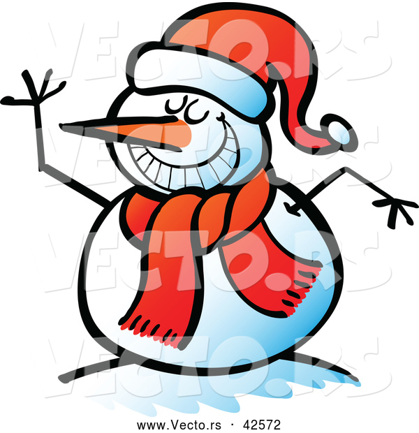Vector of a Happy Cartoon Snowman Smiling and Waving