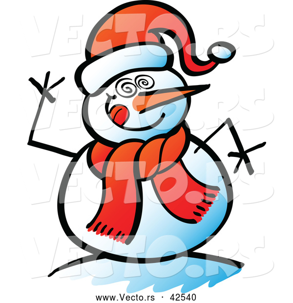 Vector of a Happy Cartoon Snowman with Swirling Eyes