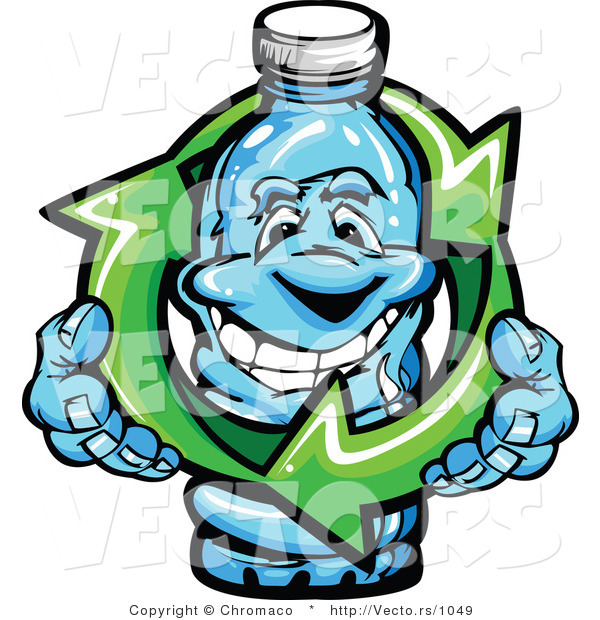 Vector of a Happy Cartoon Spring Water Bottle Mascot Within Green Recycle Arrows