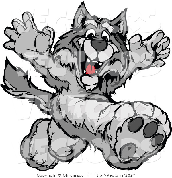 Vector of a Happy Cartoon Wolf Mascot Running