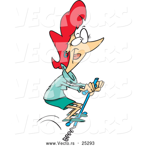 Vector of a Happy Cartoon Woman Jumping on a Pogo Stick