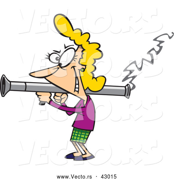 Vector of a Happy Cartoon Woman Shooting a Bazooka
