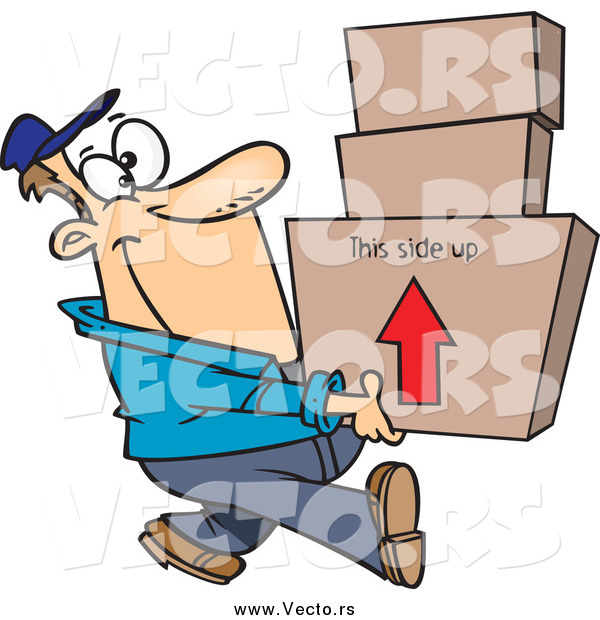 Vector of a Happy Caucasian Mover Man Carrying Boxes