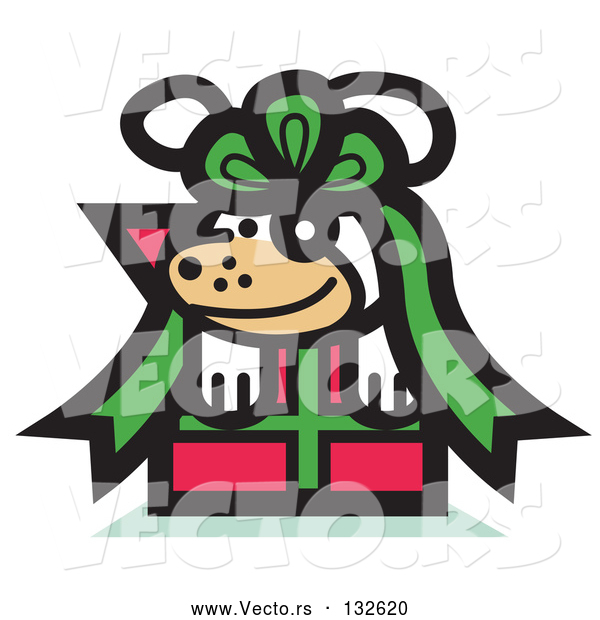 Vector of a Happy Gifted Cartoon Dog Tied up in a Bow on a Christmas
