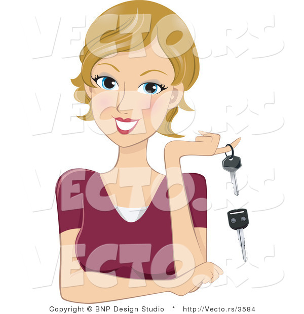 Vector of a Happy Girl with a New Set of Car Keys