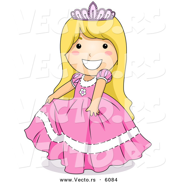 Vector of a Happy Halloween Cartoon Princess Girl Wearing a Pretty Pink Dress and Crown