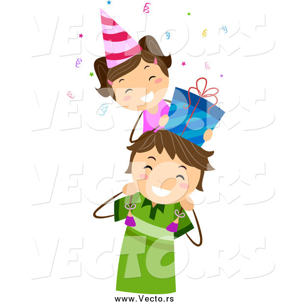 Vector of a Happy Little Birthday Girl with a Gift on Her Dad's Shoulders