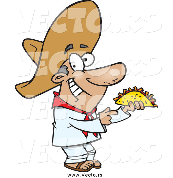 Vector of a Happy Mexican Man Holding a Taco
