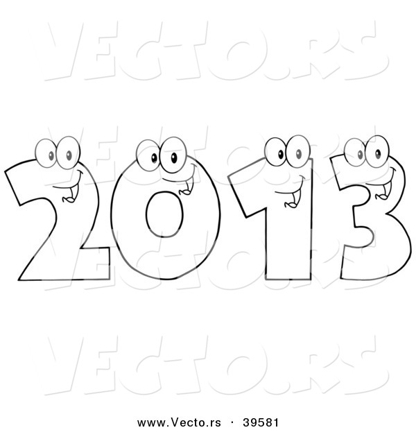 Vector of a Happy Outlined 2013 Cartoon Digits