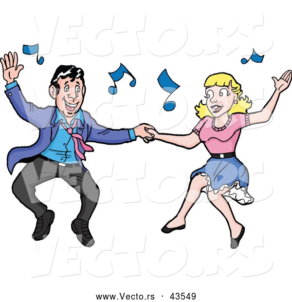 Vector of a Happy Rockabilly Man and Lady Jive Dancing