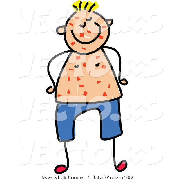 Vector of a Happy Sick White Boy with Bug Bites All over His Face and Body