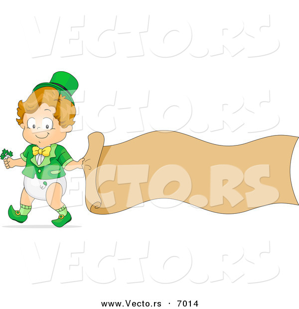 Vector of a Happy St. Patrick's Day Toddler Boy with a Blank Banner