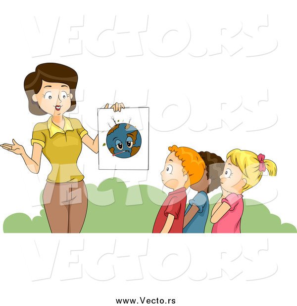 Vector of a Happy White Female Teacher Discussing the Environment with Students