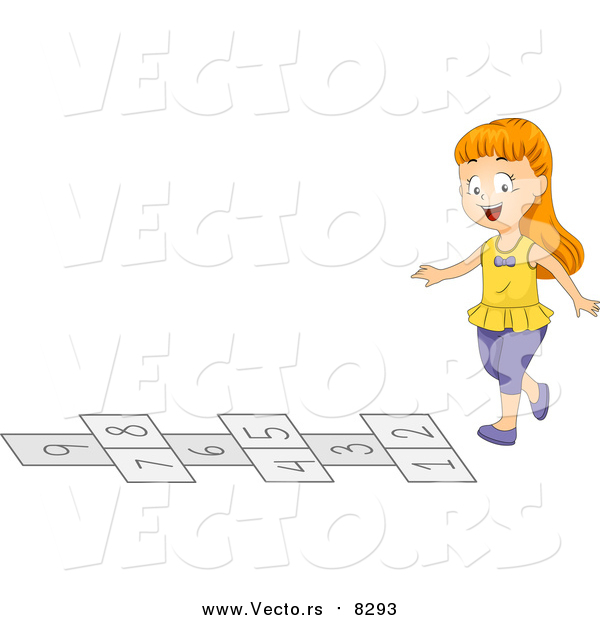 Vector of a Happy White School Girl Playing Hop Scotch on the Playground at Recess